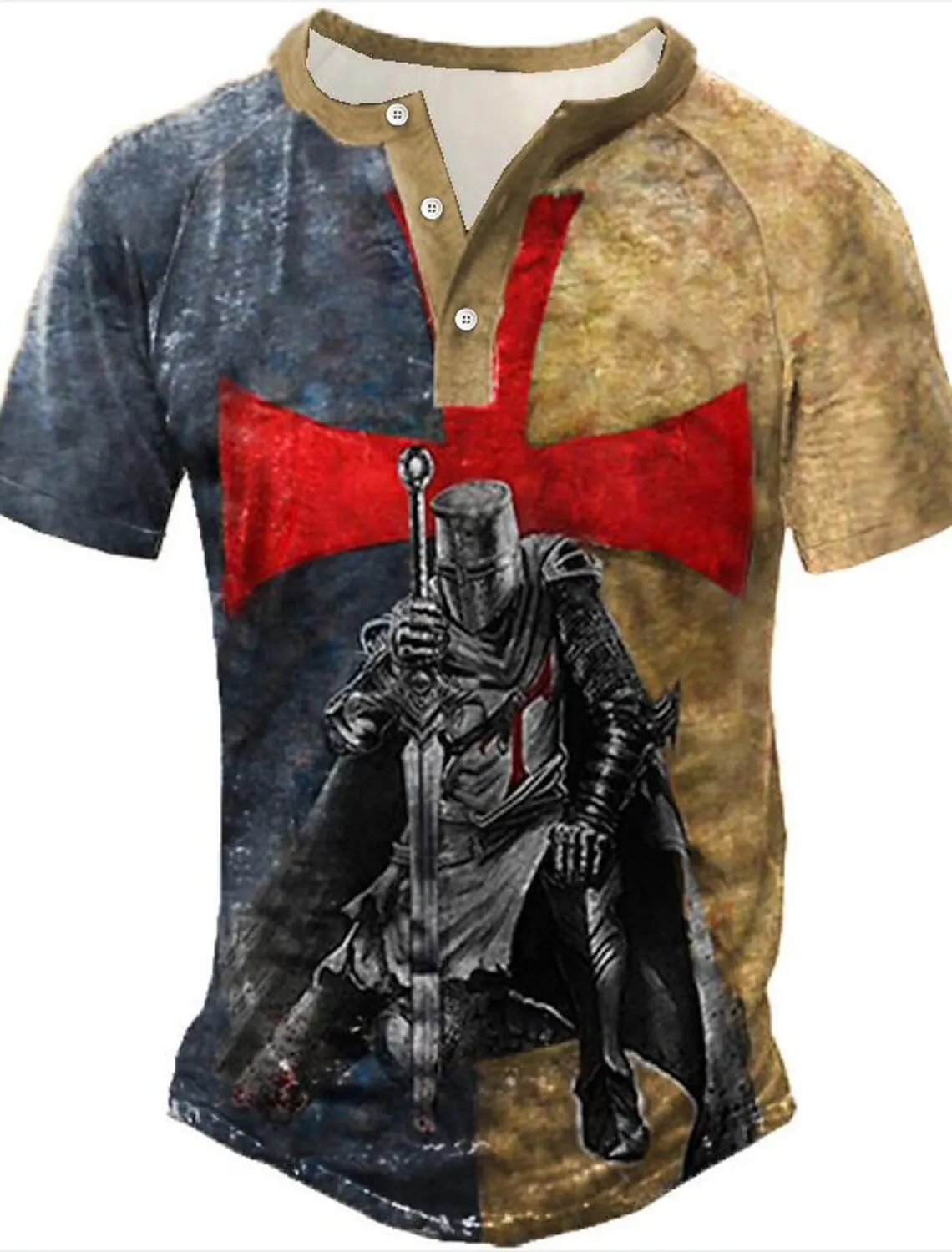 Summer Fashion 3d Angel Print Knight Men's T-shirt Street Vintage Oversized T-shirt Short Sleeve Blazer Casaul V-neck Clothing