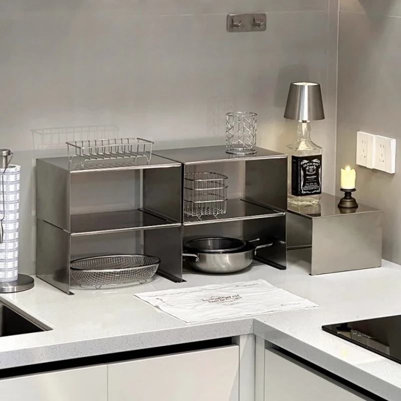 

304 Stainless Steel Kitchen Organizer 2-Tier Countertop Spice Rack Space-Saving Condiment Shelf Rustproof Seasoning Storage Rack