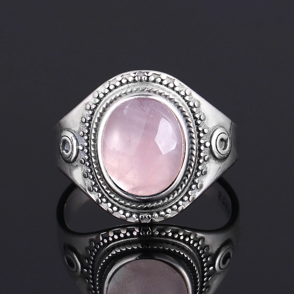 S925 Silver Ring Big Oval 8*10MM Natural Moonstone Turquoise Lapis Tiger Eye Rings for Women Gifts Fine Jewelry