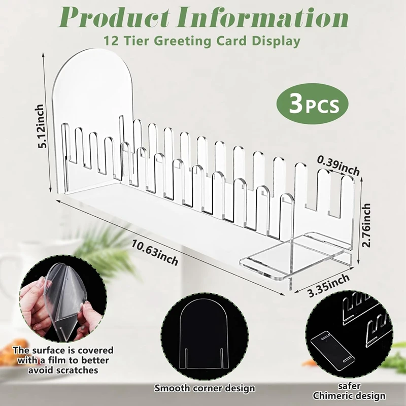 3 ชิ้น 12 ชั้นอะคริลิคการ์ดอวยพรขาตั้งจอแสดงผล Clear Card ขาตั้งง่ายต่อการประกอบโปสการ์ดสติกเกอร์ผู้ถือบัตร