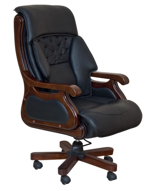 CEO Executive Office Chair, Chesterfield Office Chair with Wooden Retro High End Leather Office Furniture High Back 1 PCS