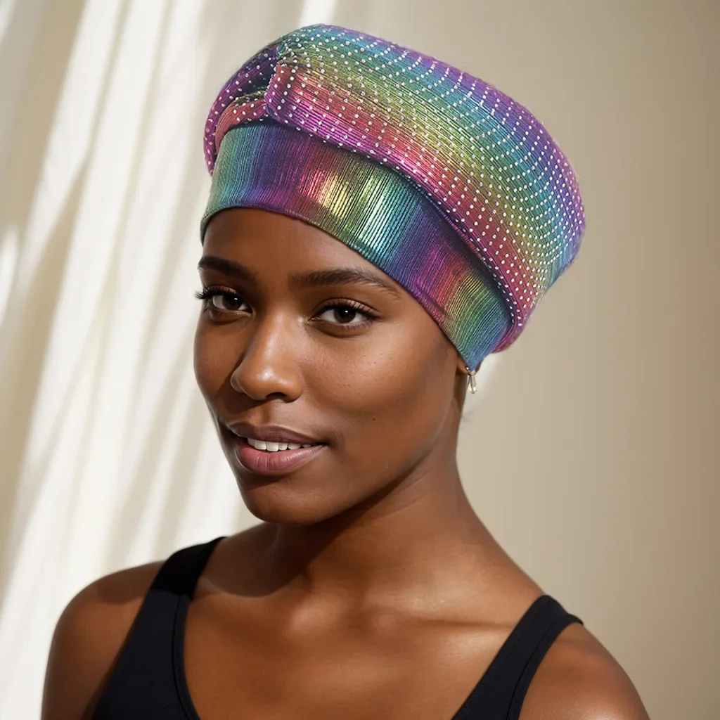 

New Indian Diamonds Turban Women Nigeria Sponge Bonnet Hat African Auto Gele Aso Oke Headtie Muslim Hijab Headscarf Chemo Cap