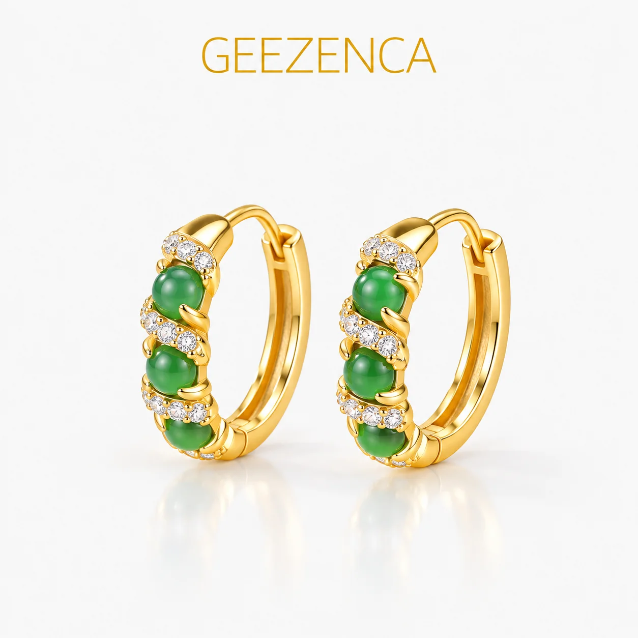 GEEZENCA 925 Sterling Silver Jadeite Cubic Zirconia Huggie Hoop Earrings Women Trendy Dainty Lightweight Stackable Earring Gift