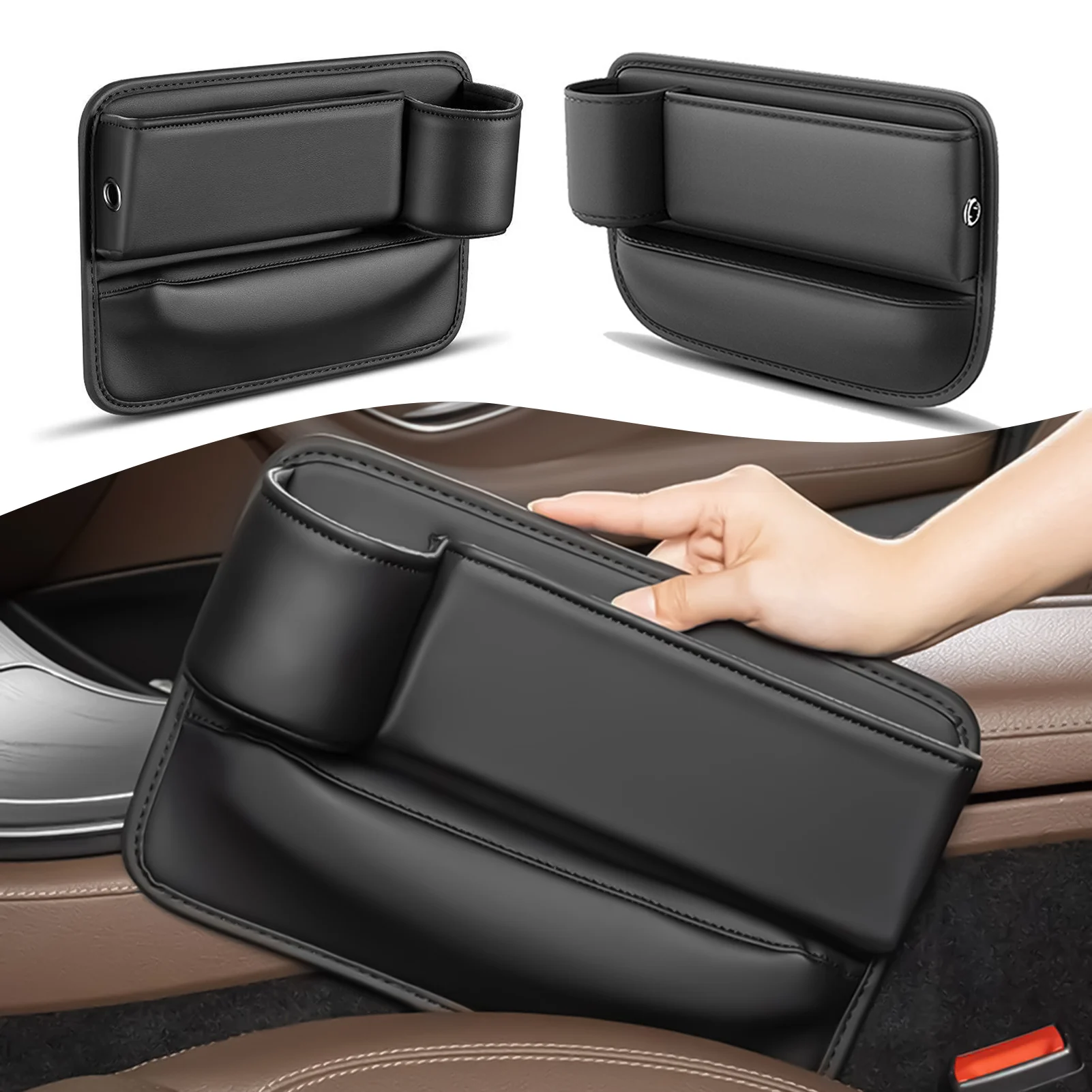 Auto Seat Crevice Storage Box Stylish Design Durable Leather Cup Holder Gap Bag Suitable for Most Vehicles