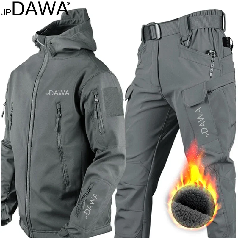 JP DAWA Fishing Waterproof Sunscreen Jacket, Winter and Autumn Military Tactical Men's Outdoor Warm Hiking Hunting Sports Set