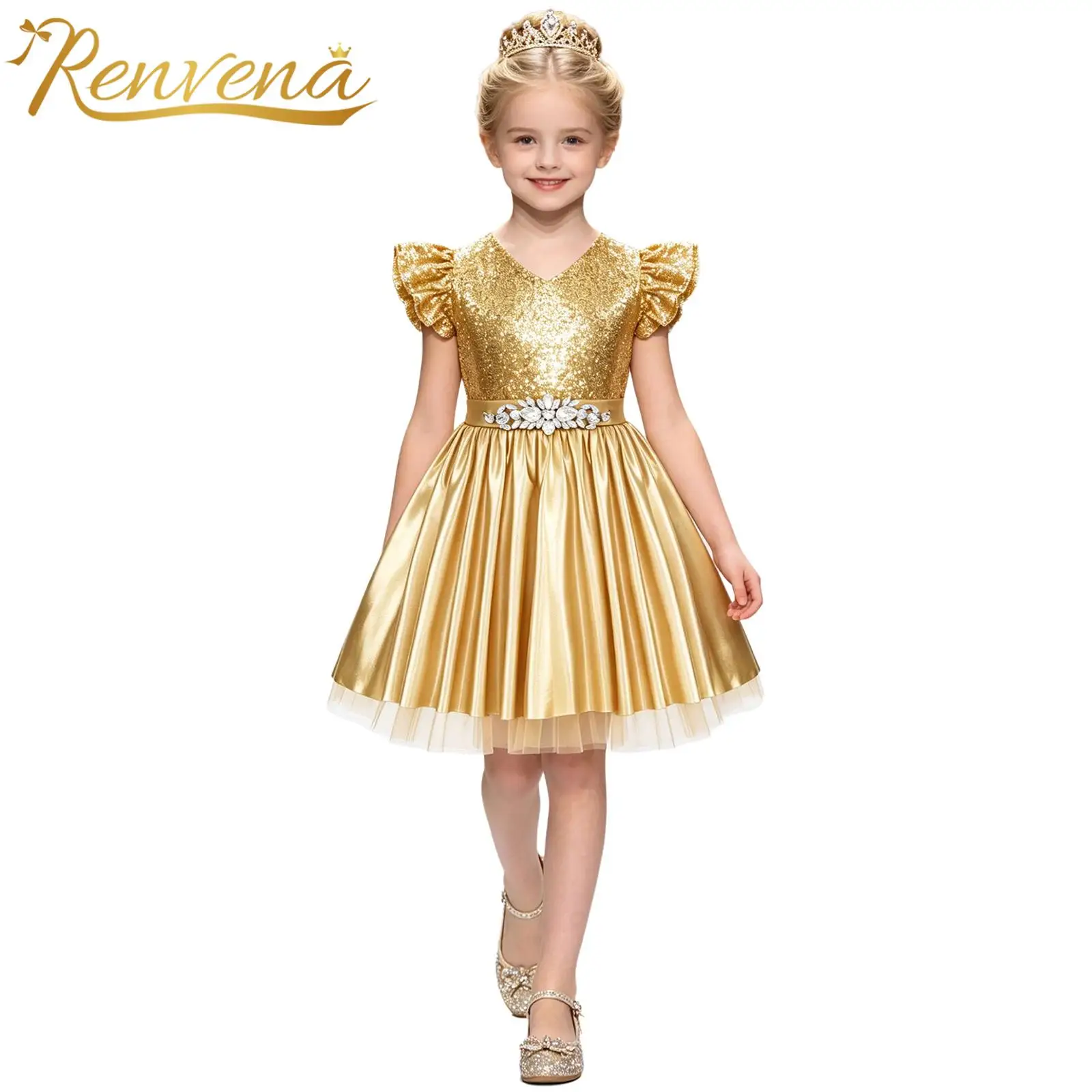Kids Princess Dresses Sparkling Sequin Flower Girls Clothes Pageant Dance Wedding Party Dress Children PromFestival Costume