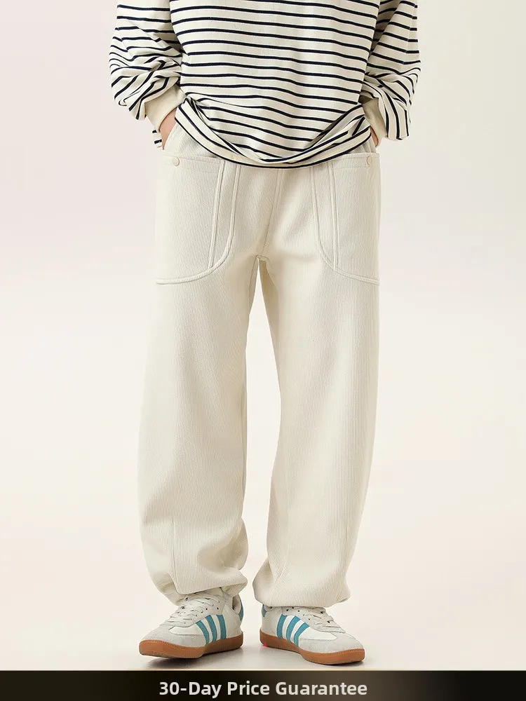 

Мужские повседневные брюки NTED свободного кроя на флисовой подкладке с манжетами, однотонные, из вельвета, теплые зимние брюки, молодежная мода