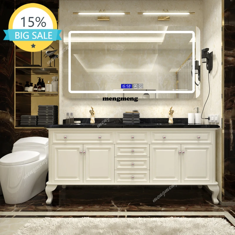 

M53 American bathroom furniture American double bathroom sink solid oak smart locker light RO