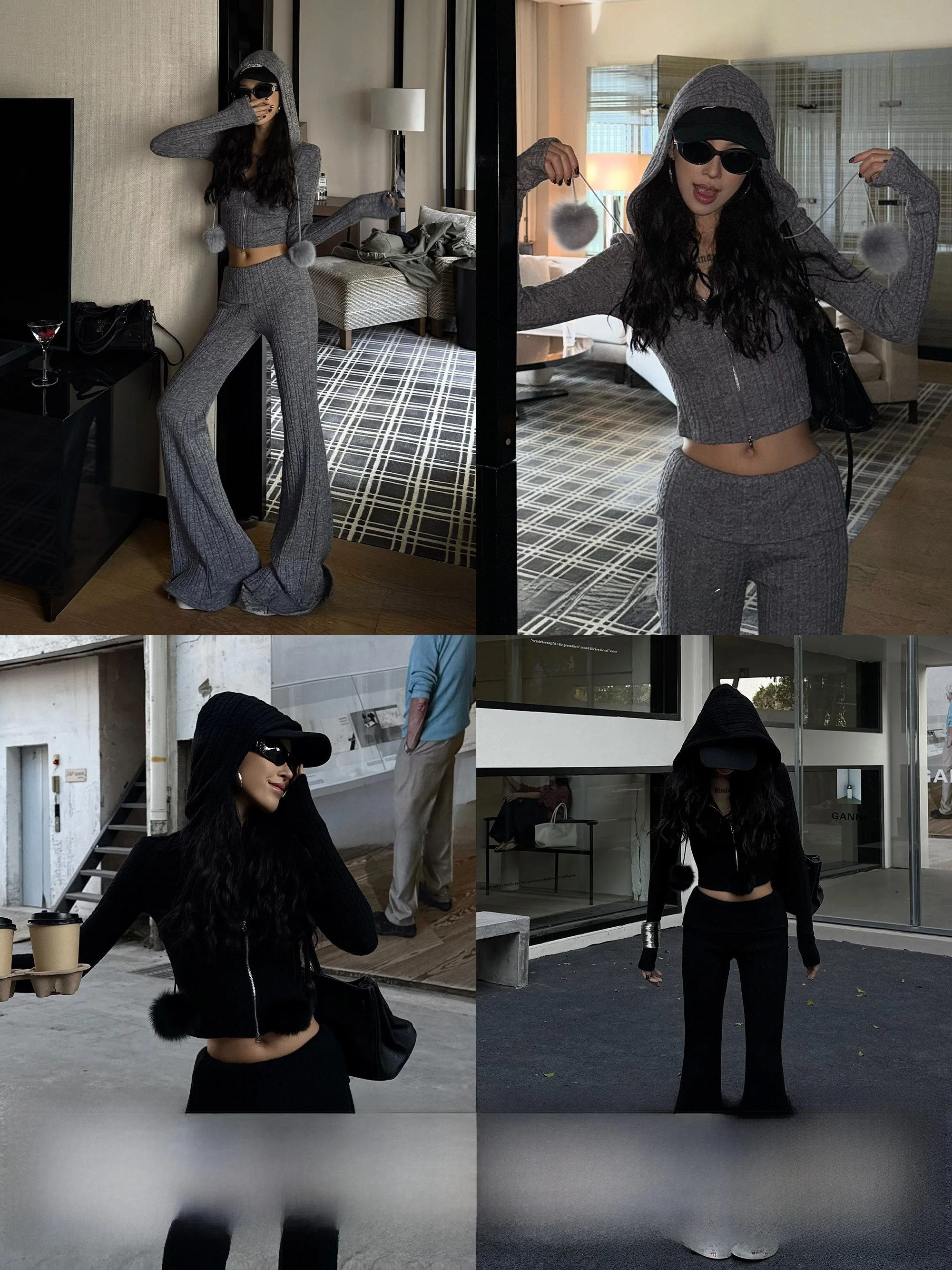 

Комплект из двух предметов Wild Zero: повседневная вязаная шапка и утягивающие брюки-клеш с высокой эластичностью для женщин. Весенняя мода.