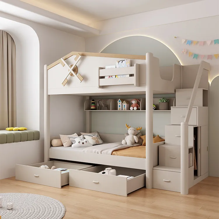 

Solid Wood Space Saving Durable Multifunctional Comfortable Children Bunk Bed with Drawers for Living Room