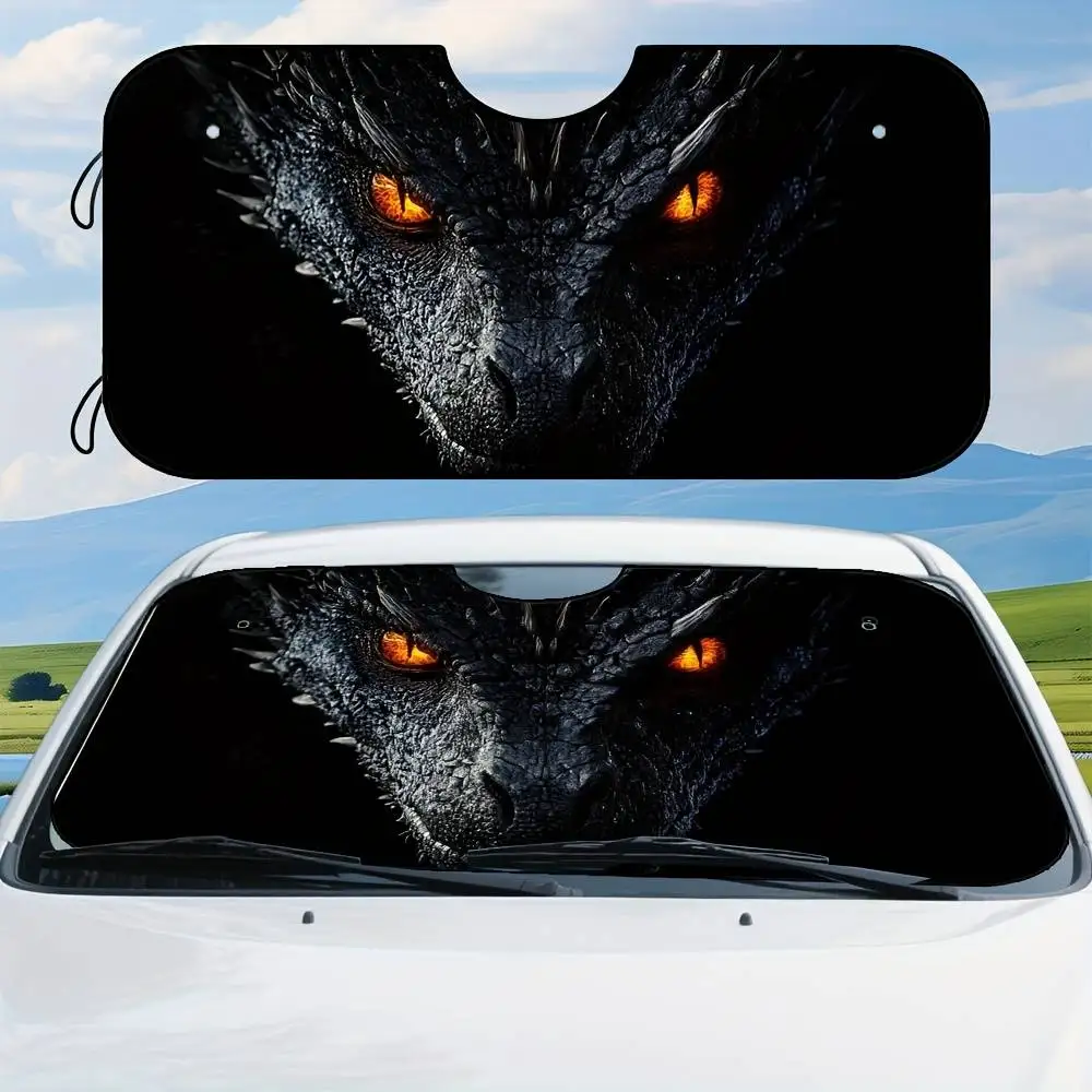 Black Dragon Fantasy Art Car Windshield Sunshade Foldable Universal Sun Visor For Commute Parking Keep Vehicle Cool