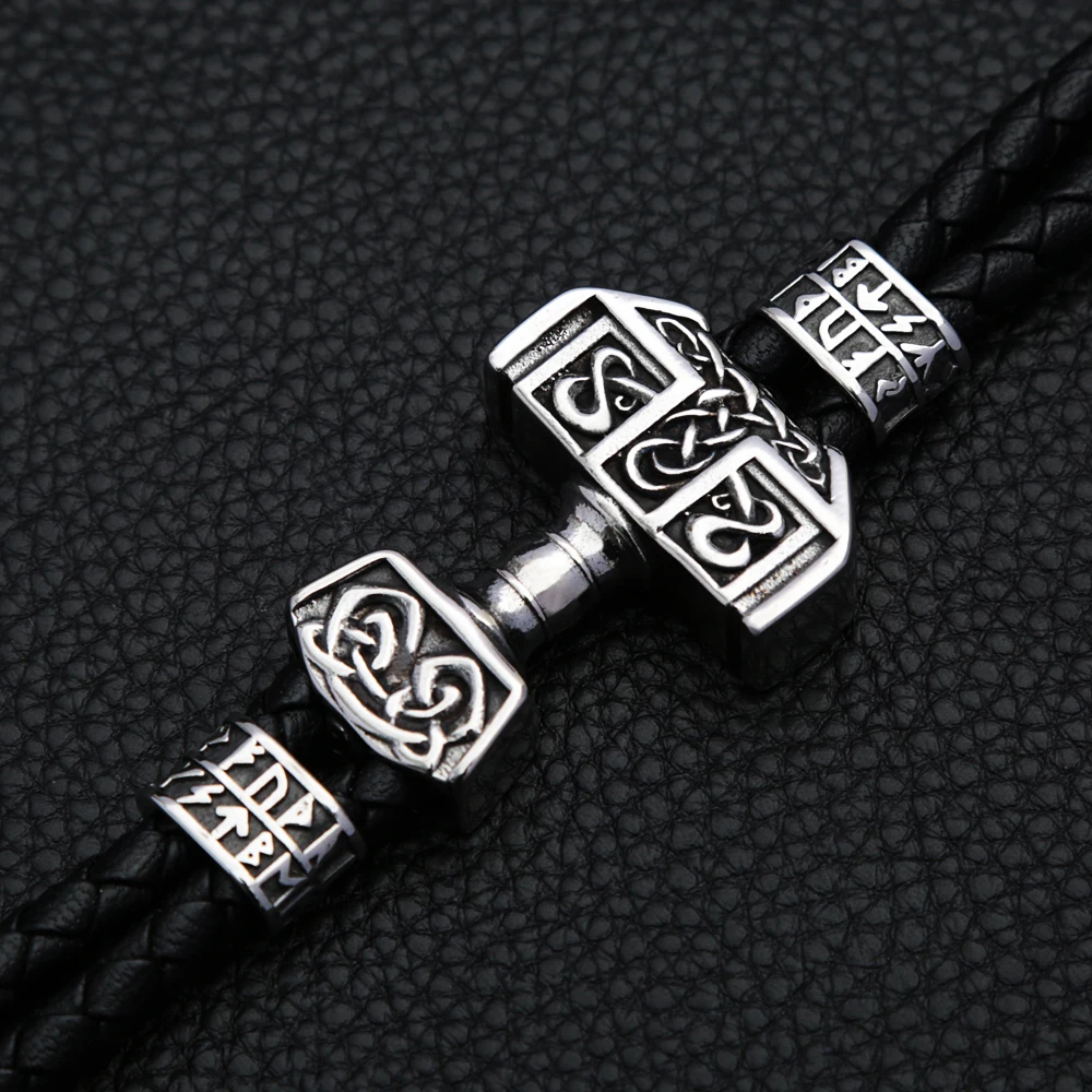 

Vintage Stainless Steel Celtic Knot Bracelet For Men Punk Nordic Thor Hammer Bracelet Viking Amulet Jewelry Gift Dropshipping