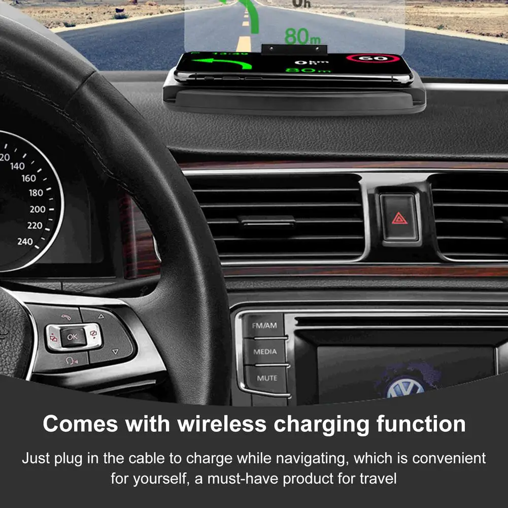 Car HUD Auto Wireless Charging Head-Up Display Car HD Mobile Phone Navigation Projector Winshield Speedometer Car Accossorriess