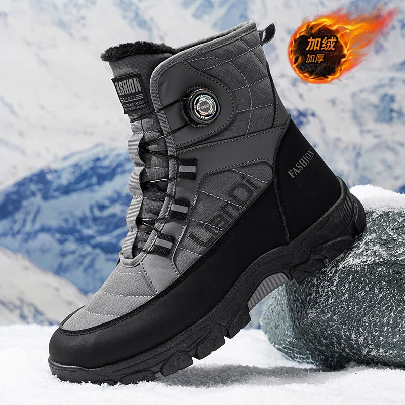 Men's Shoes 2025 Winter Thick-Soled Snow Boots Fashion Warm Rotating Buckle Cotton Shoes for Men Trendy Winter Shoes Zapatillas