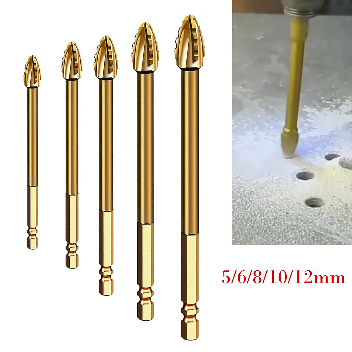 

Efficient 5pcs Eccentric Drill Bit Set for Drilling Glass Tiles Triangle and Spiral Design for Enhanced Stability