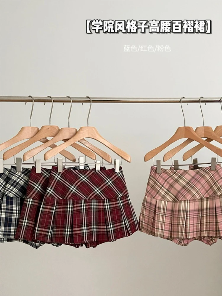 Summer Women Korean Fashion Mini JK Plaid Preppy Skirt Gyaru Coquette 2000s Aesthetic Vintage A-line Culottes Y2k Harajuku Tide