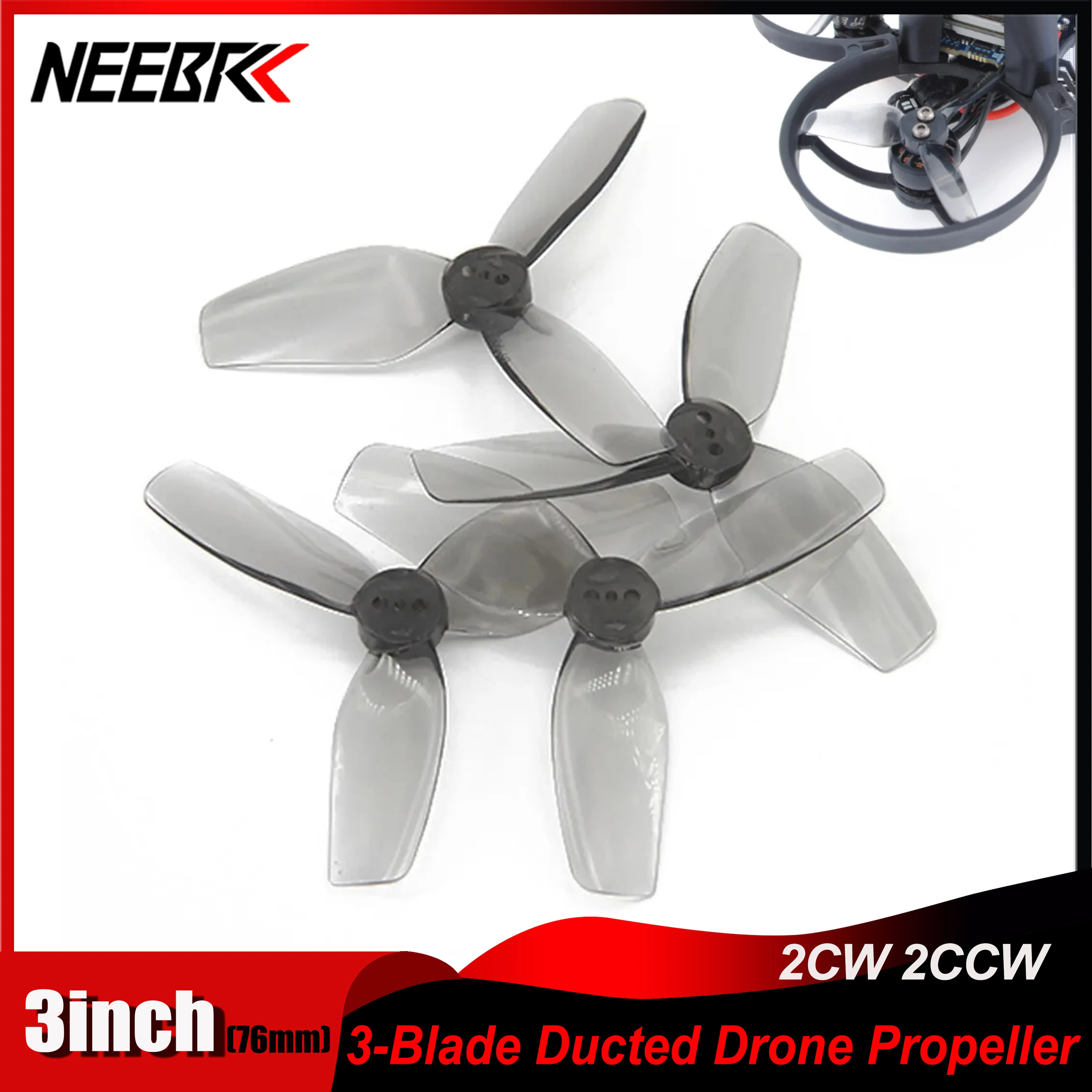 

NEEBRC 3inch 76mm 3-Blade 2CW 2CCW PC Ducted Drone Propeller for FPV Racing Drone Freestyle Long Range CineLog30 Cinebot30