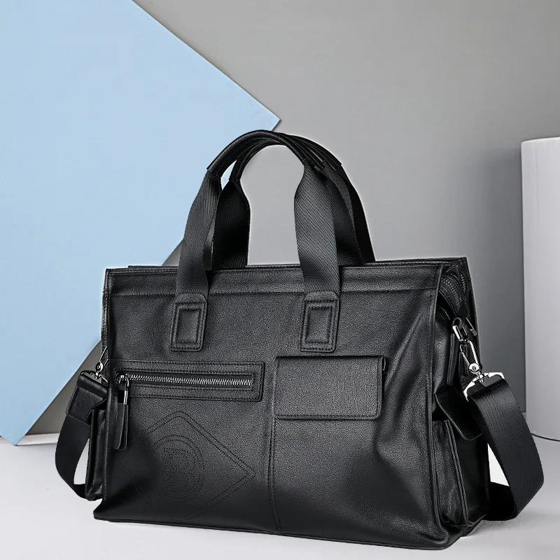 Genuine Leather Casual Briefcase Fashion Cowhide Laptop Luxury Leather Briefcases Business Large Capacity Crossbody Handbag