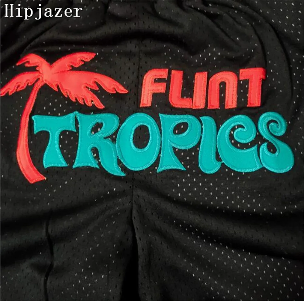 Men Movie Flint Tropics 33# Moon Embroidery  Hiphop Street   Basketball Shorts With Pocket Training Running Pants