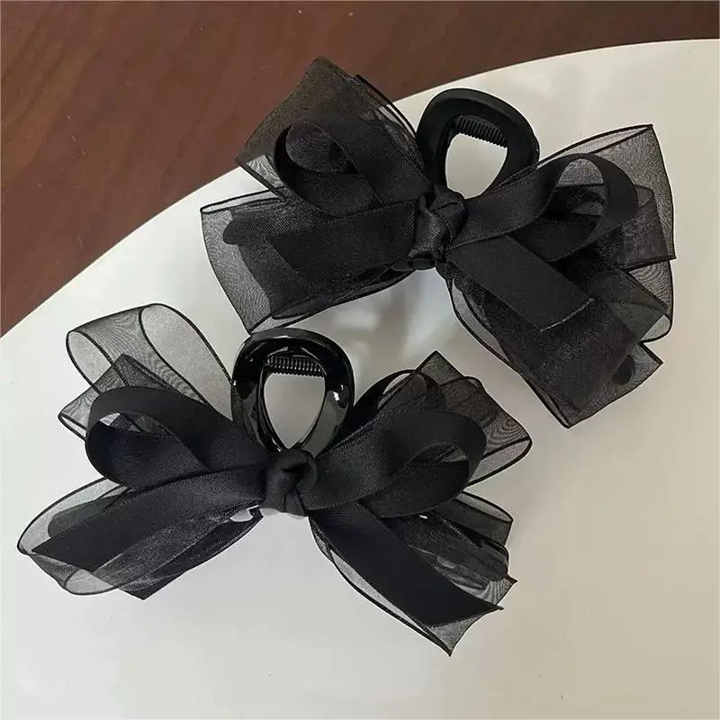 High-End Black Transparent Bow Hair Clip - Elegant Hair Accessory For The Back Of The Head