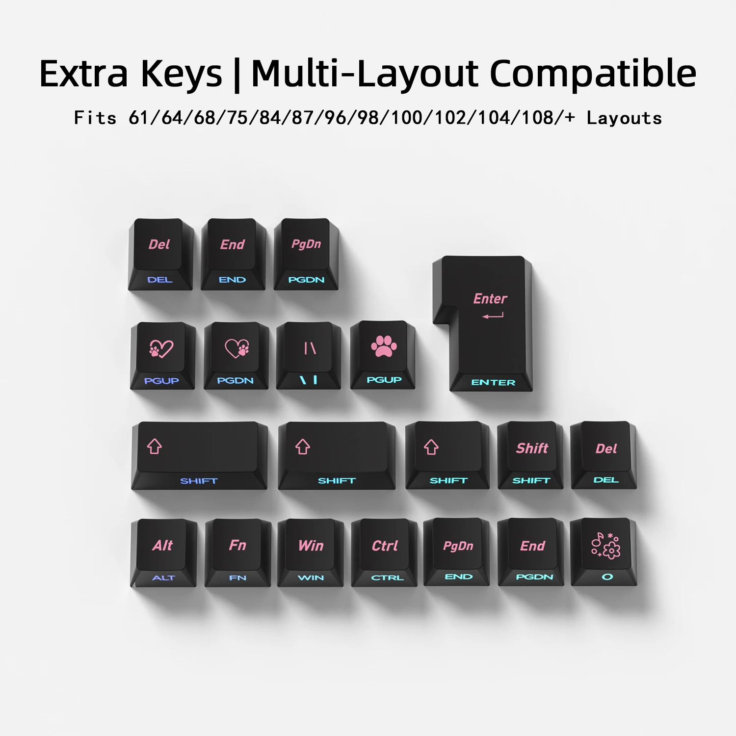 Black Pink Cat Korean Keycaps Side Printed Translucent Keycap Cherry Profile Gaming Mechanical Keyboard Key Caps 60 70 80 90 100 view 4