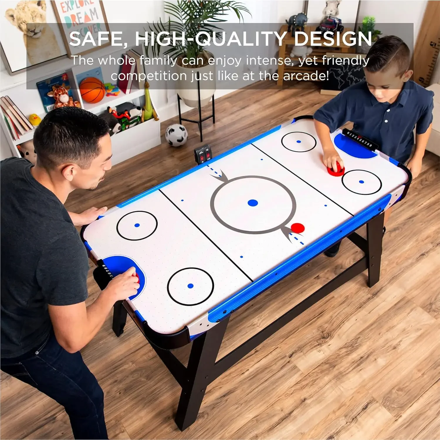 58 Zoll mittelgroßer Airhockey-Tisch im Arcade-Stil für Spielzimmer, Zuhause, Büro mit 2 Pucks, 2 Drückern, digitale LED