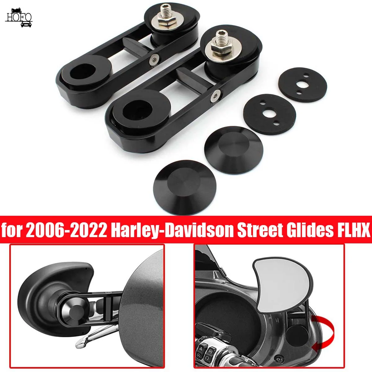 Black Adjustable Drop Mirror Relocator Mount Fit for 2006-2022 Harley-Davidson Street Glides FLHX