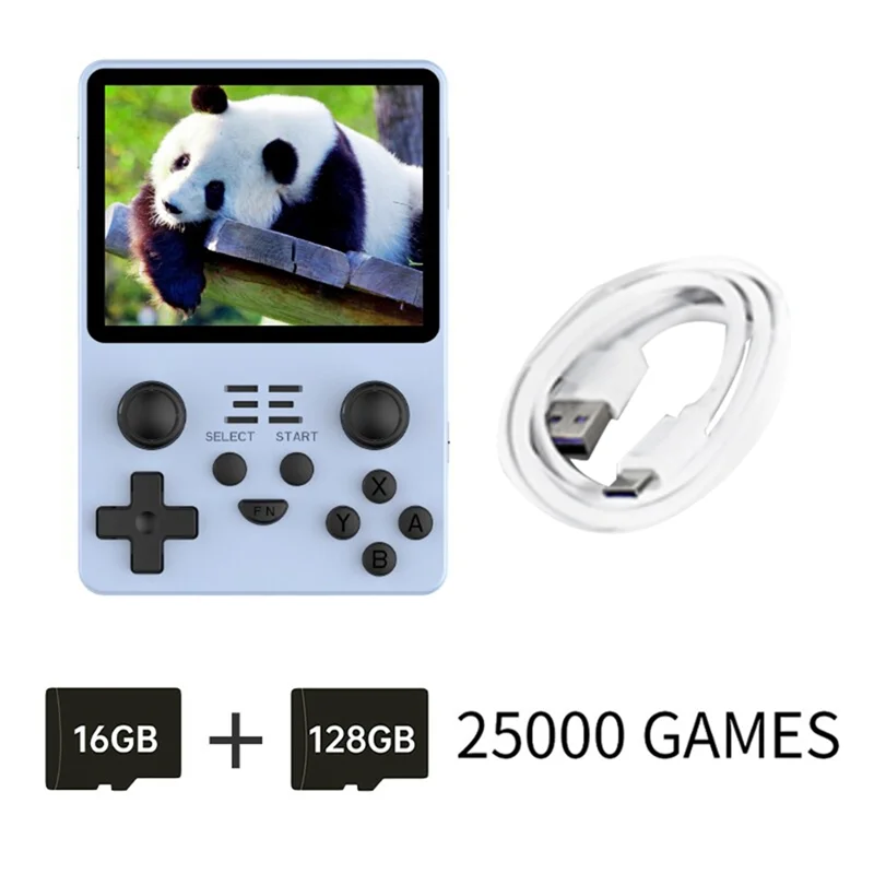 RGB20S Retro Game Console Handheld Video Game Console Durable 16G+128G 3.5 Inch IPS Screen Open Source System (Blue)