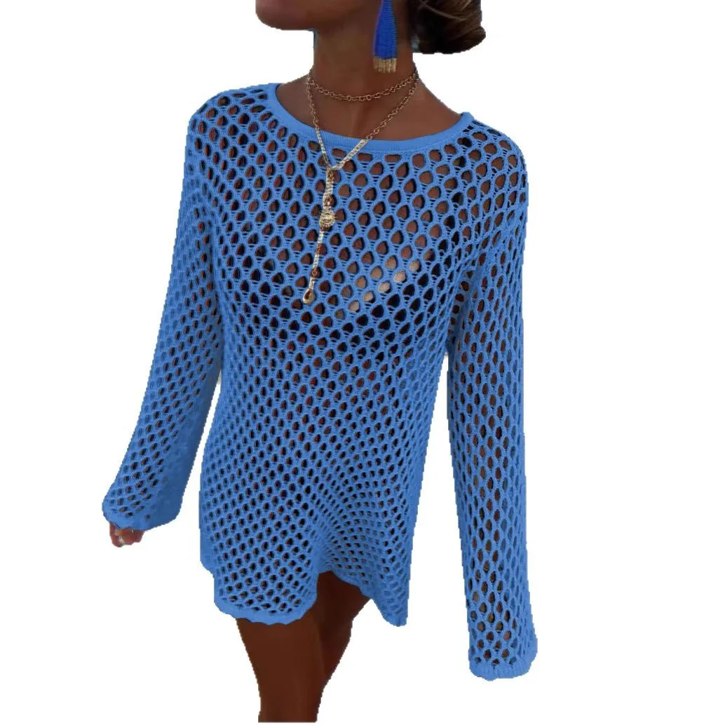

Women Cover-Ups Hollow Out Crochet Cover Up Swimwear Sleeveless Bikini Dress Smock Split Sexy Beach Knitwear Solid Swimsuit