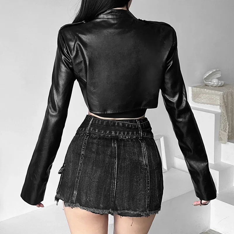 New Women's Sexy Black Short Pu Leather Jacket Classic Korean