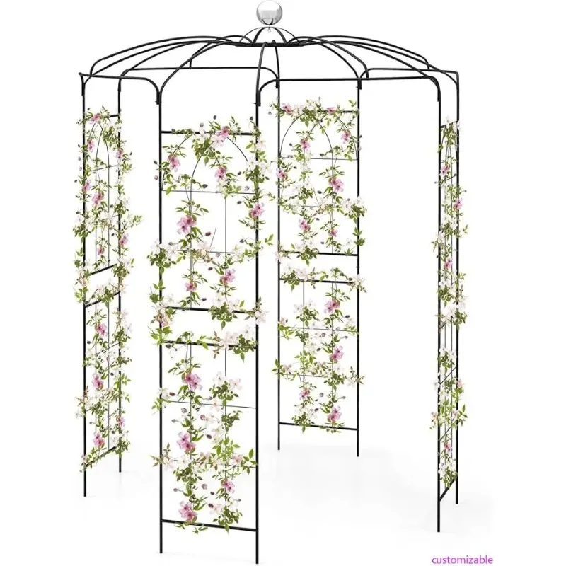 

Sturdy Happygrill Birdcage-Style Garden Arbor, 9.4 by 6.8 Feet, with Hanging Hooks for Vines, Outdoor Pergola