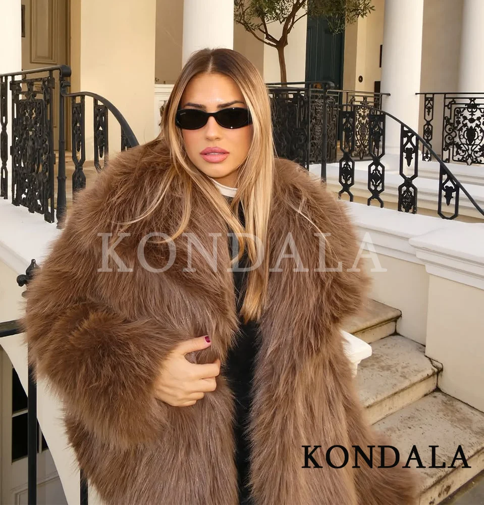KONDALA à la mode Vintage manteau de fourrure femmes élégant haute rue automne hiver fausse fourrure revers veste manteau 2026 mode décontracté Chic veste
