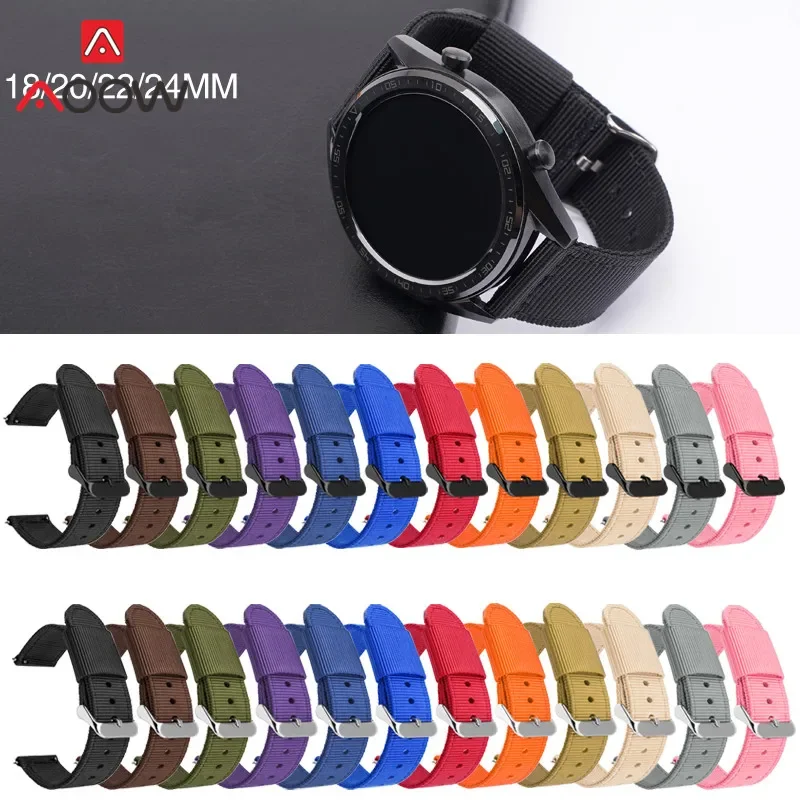 Colorful Woven Nylon Strap 18mm 20mm 22mm 24mm Quick Release Men Women Canvas Replacement Band Bracelet Watch Accessories