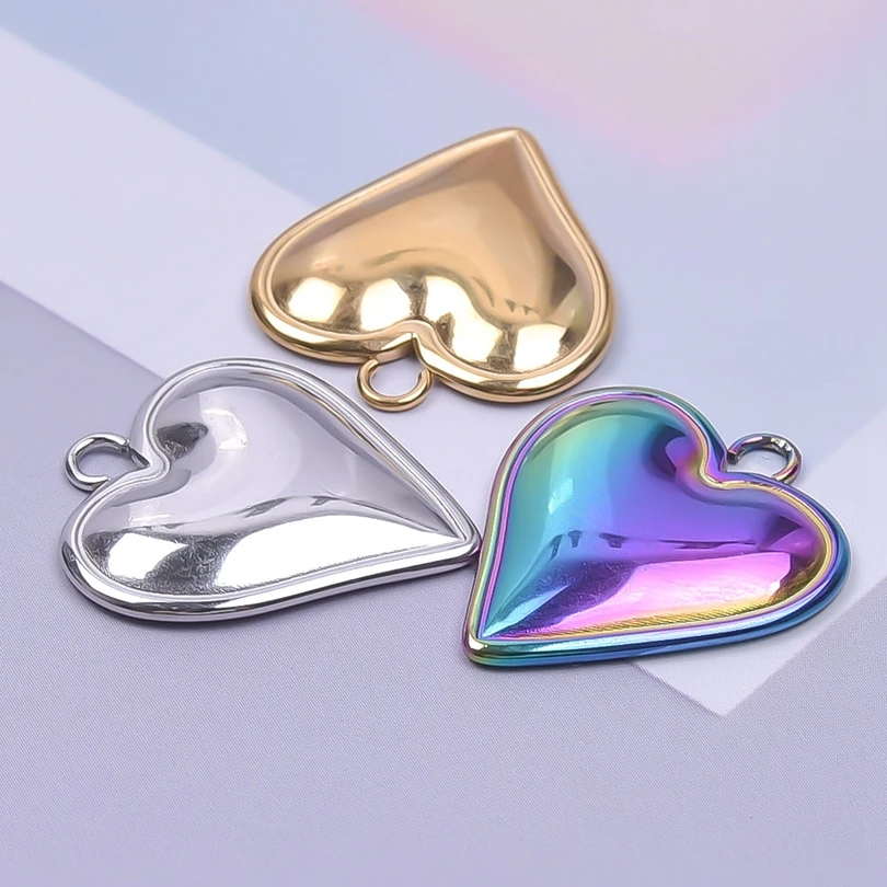 5Pcs DIY Stainless Steel 23x20mm Love Heart Rainbow Silver Gold Color Charms Pendant for Earrings Men Women