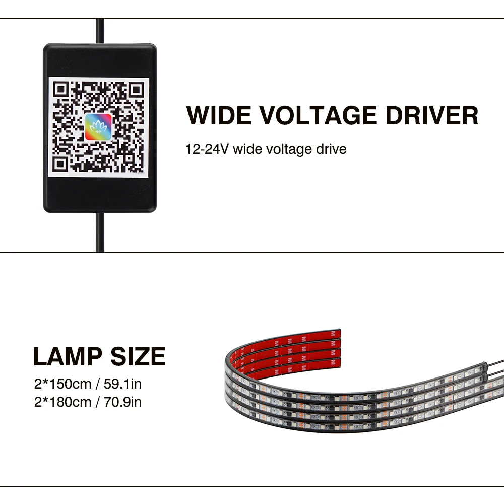 OKEEN 12V 24V Underglow Light For Car Truck Chassis Underbody Flexible Strip Lights RGB APP Control Decorative Atmosphere Lamp