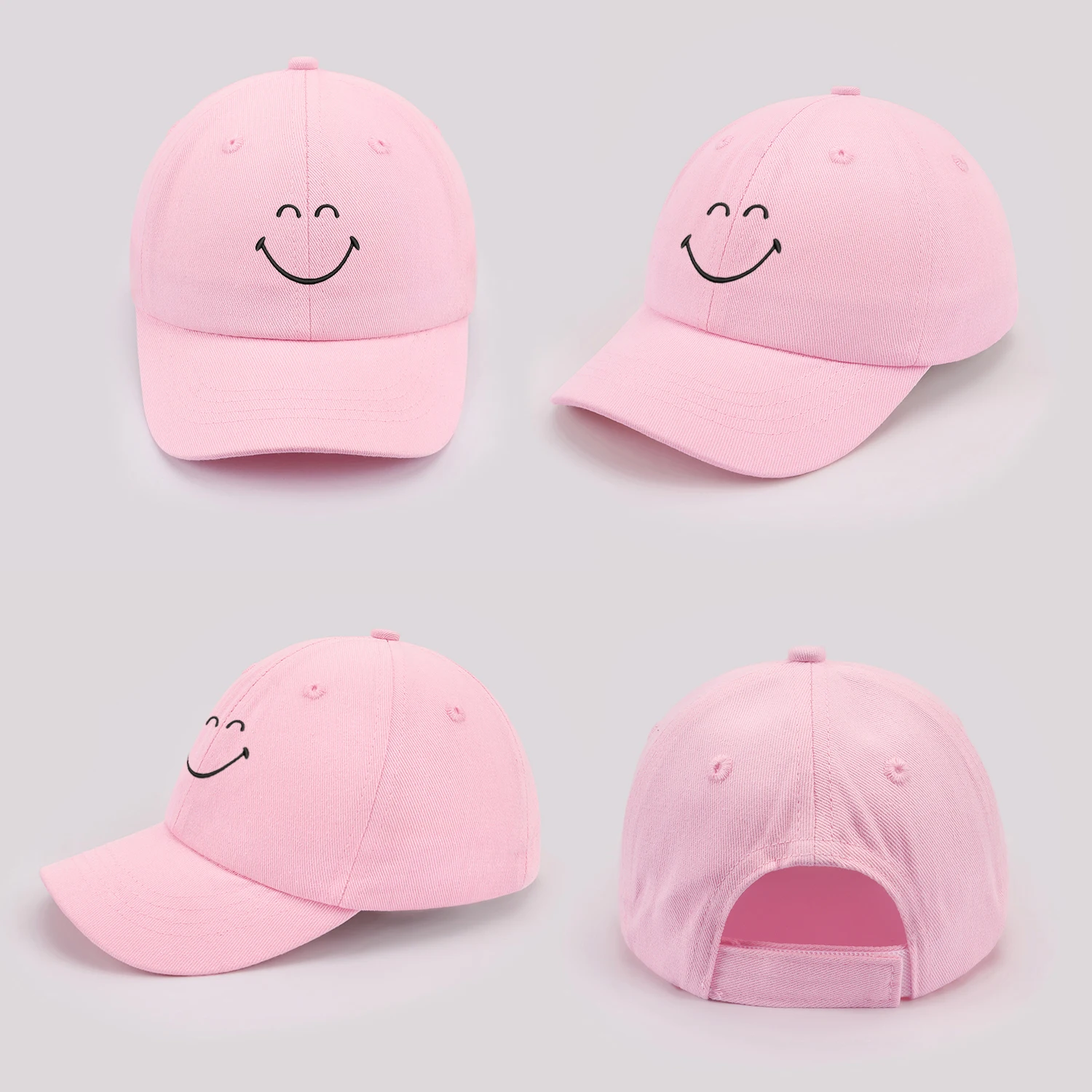 Cartoon Embroid Mimi Smiling Face Baby Baseball Cap Cute Solid Color Toddler Sun Hat Summer Adjustable Kids Boy Girl Peaked Cap