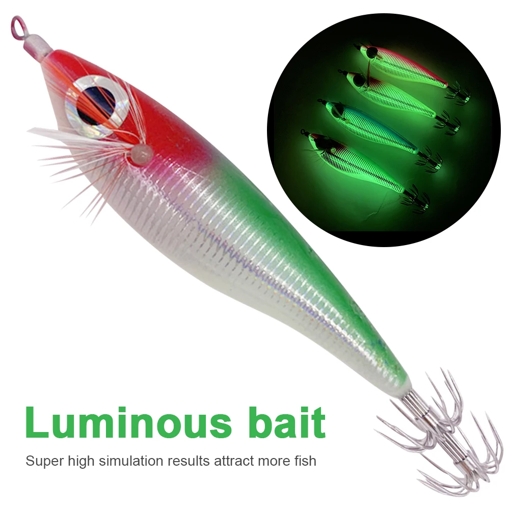 Esche da pesca luminose 10cm 10g esche da pesca per calamari fluorescenti crescono al buio simulazione accessori per la pesca in acqua salata