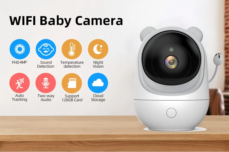 

4MP 1440P Tuya приложение обнаружение плача сигнализация монитор обнаружения температуры PTZ беспроводной домофон детская камера няня камера няня