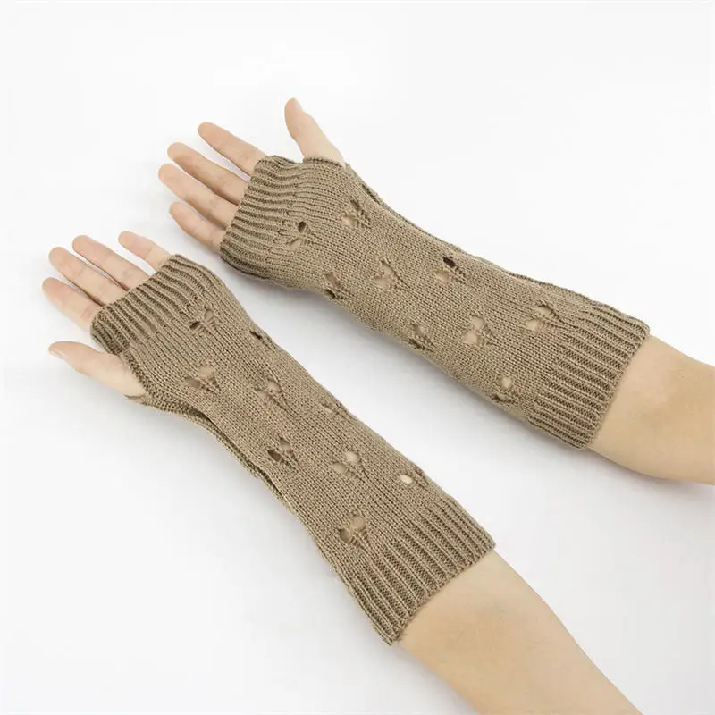 

Women Soft Gloves Long Fingerless Gloves Winter Warmer Lolita Stil Cute Fashion Casual Arm Crochet Warmer Knitting Hollow Mitten