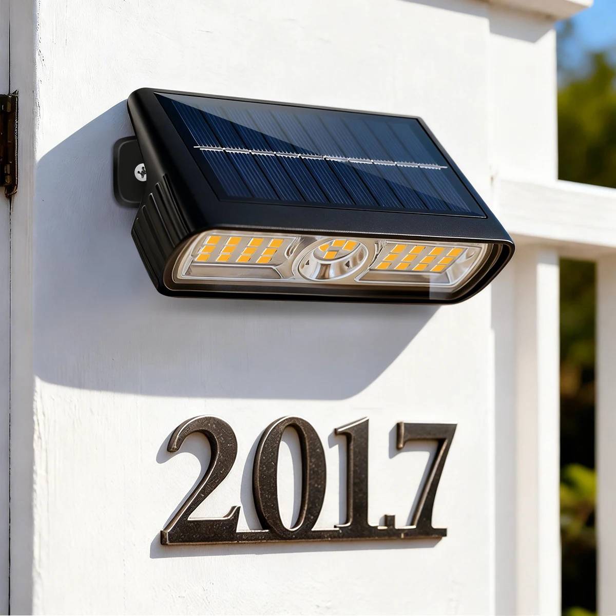 Solar Lamp Wall Light Solar Spotlight for House Numbers Warm White LEDs 800lm Auto On Off IP65 Waterproof Adjustable for Garden