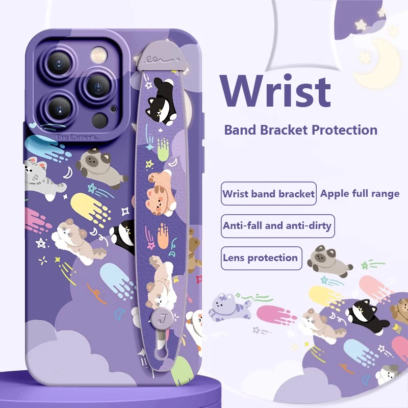 Soporte de pulsera ovalado de lujo aplicable Iphone16 11 12 13 14 15 Pro Max X Xr Xs funda de teléfono móvil de silicona suave animales pequeños