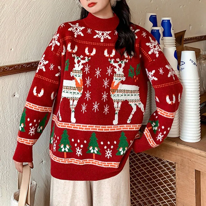 

New Long Sleeve Sweaters Knitted Sweater Women Pullovers O-Neck Patchwork Knit Sweater Pullover Women Tops Sueter Feminino Q2024