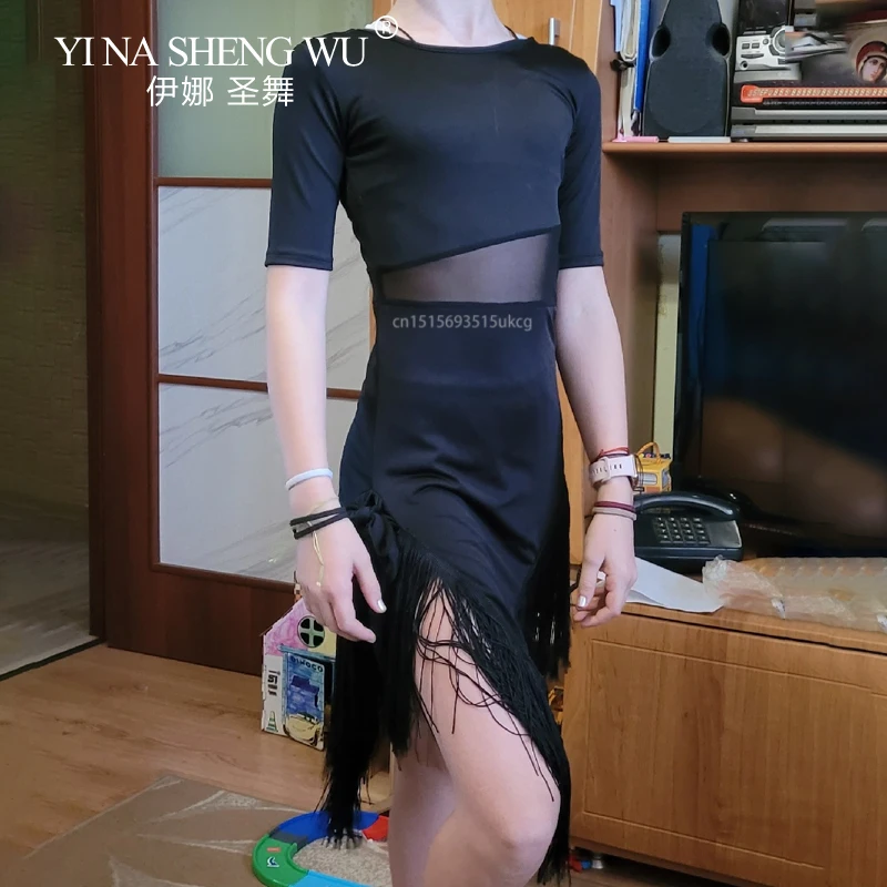 1pc Kinder Mädchen Latin Dance Kleid Schwarz Fringe Latin Dance Kleidung Salsa Kostüm Schwarz Rot Ballsaal Tango Tanz Kleider