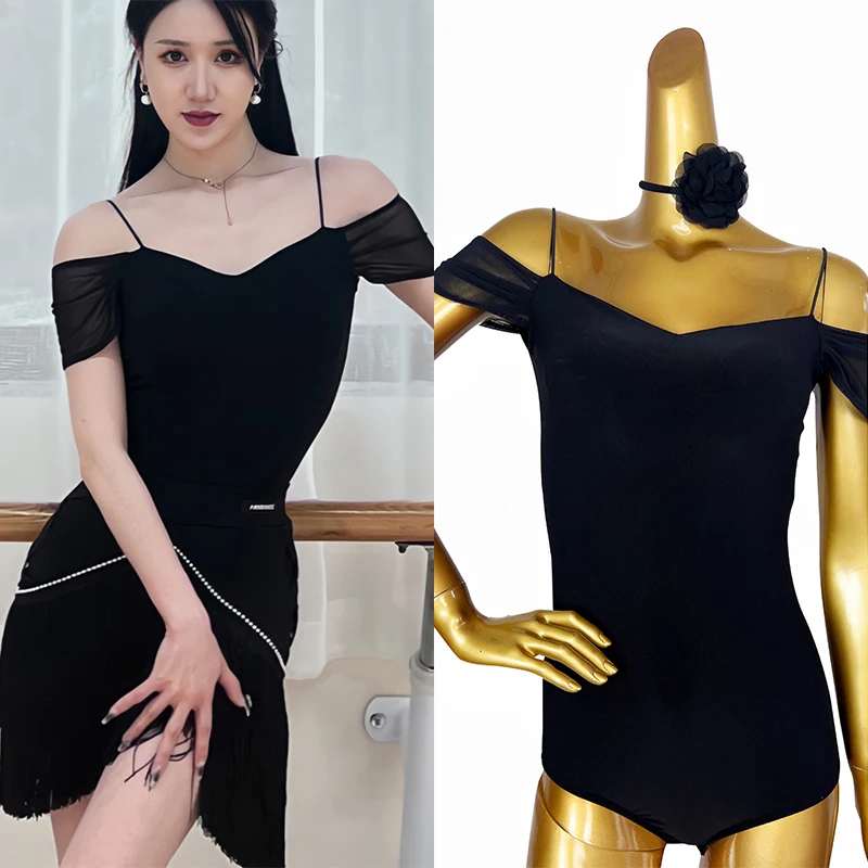 

New Adult Lady Clothes Latin Dance Costumes For Women Off Shoulder Top Chacha Tango Samba Dance Practice Training Wear DQL12324