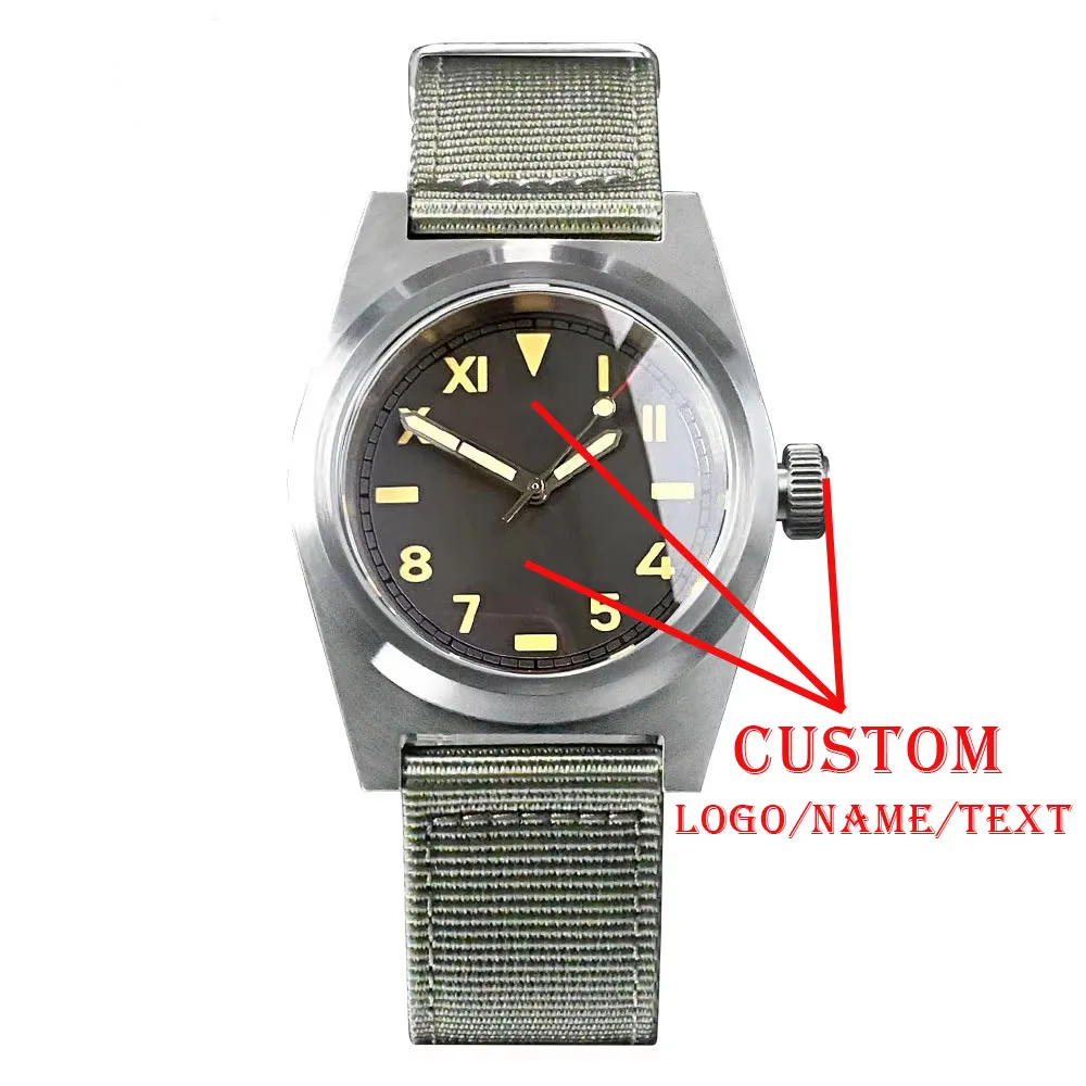 โลโก้ที่กําหนดเองVINTAGE California Dial Sapphire 38 มม.20BARอัตโนมัติผู้ชายนาฬิกาดําน้ําNH35/PT5000 นาฬิกาข้อมือLuminous