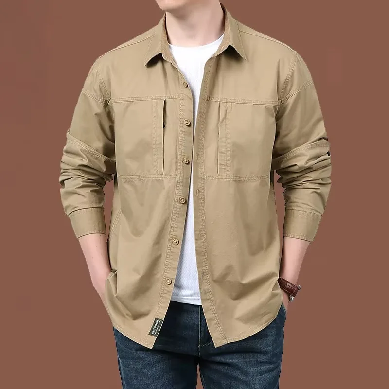 

Bolubao Men Cargo Shirt Jacket Fashion Brand New Men's Long Sleeve Casual Big Pocket Streetwear Outwear Male Cotton Jacket
