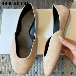 7.19 TOPACHIC-Women Cow Leather Soft Comfortable Flat Sole Shoes Shallow All-matches Commuter Round Toe Genuine Leather Pumps