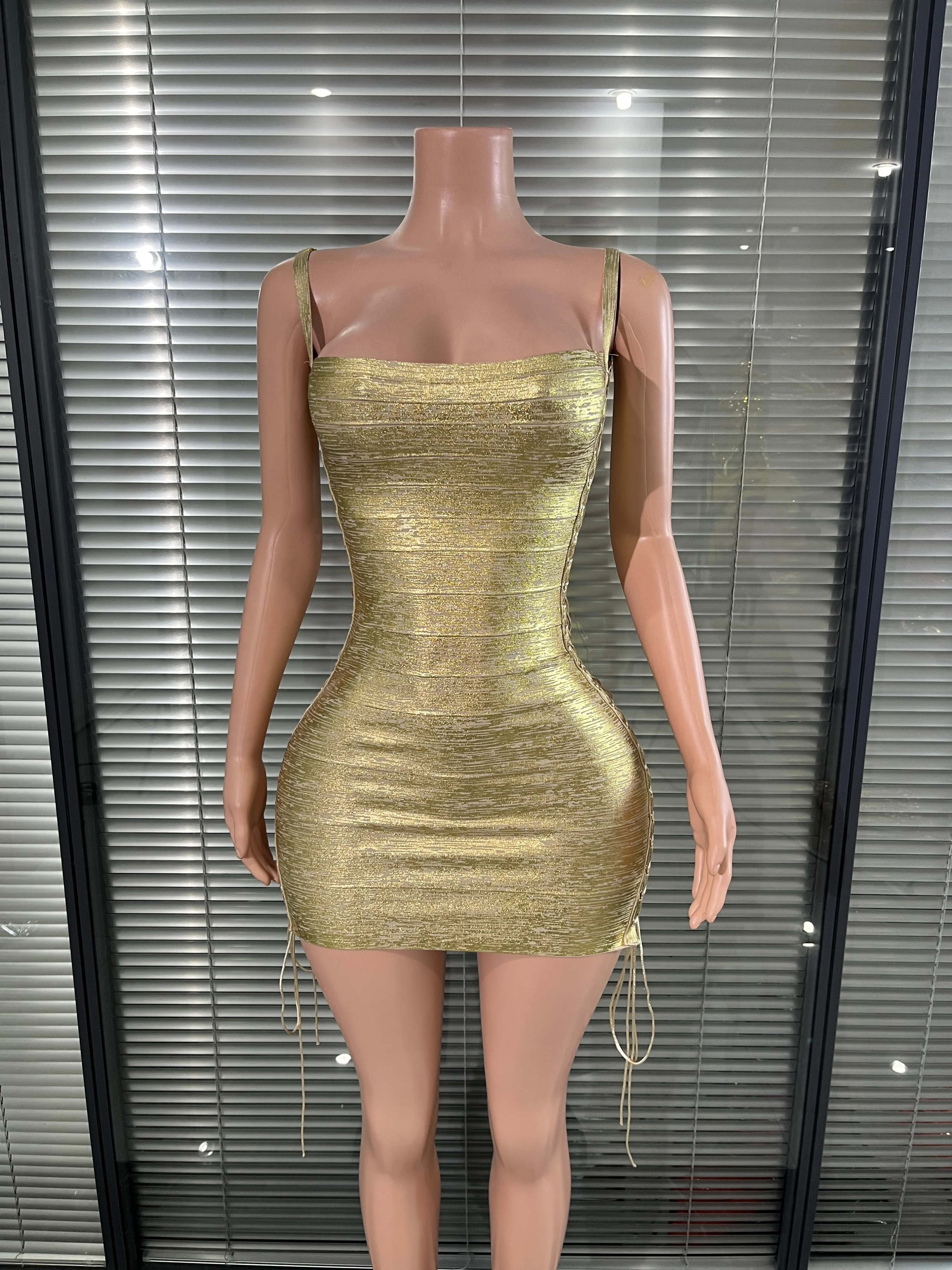 bronze metallic bodycon dress PrettyLittleThing + Bronze Metallic Cowl Neck Strappy Bodycon Dress