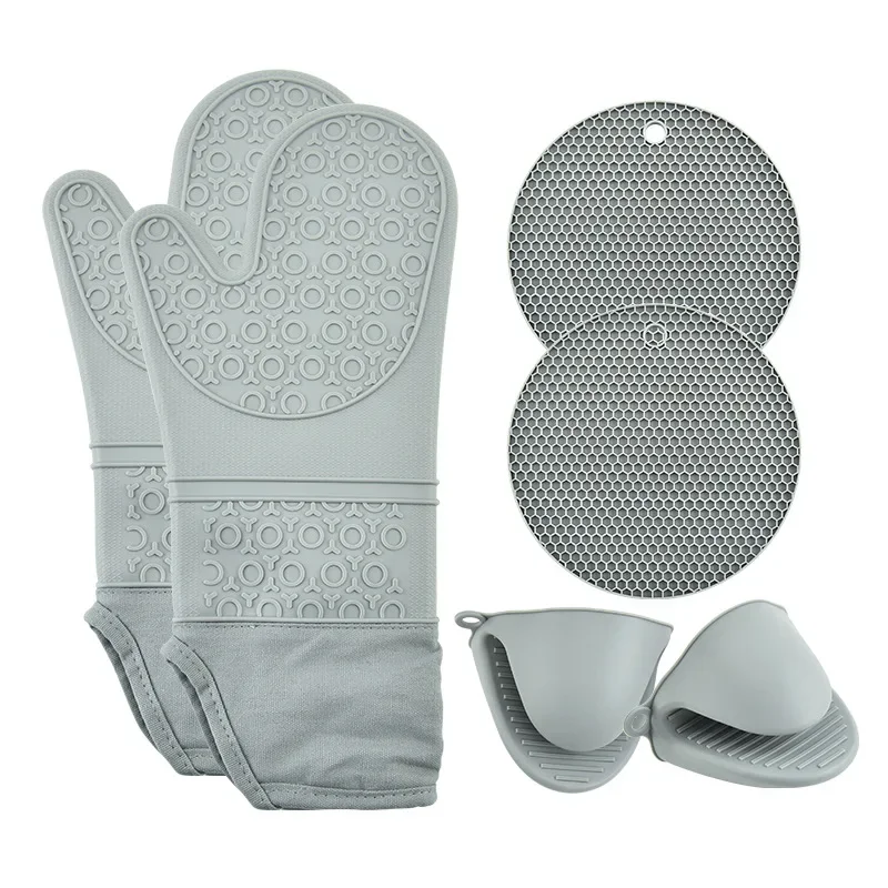 6Pcs Extra Long Oven Mitts and Pot Holders Sets, Heat Resistant Silicone Oven Mittens, Mini Oven Gloves and Hot Pads Potholders