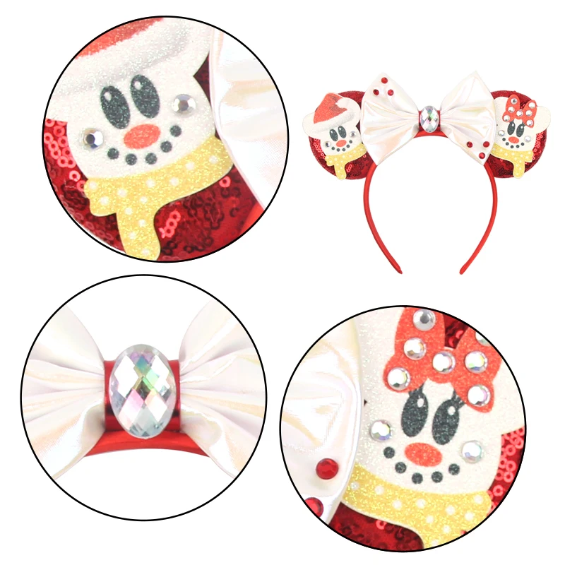 2024 Christmas Series Disney Mickey Ears Headband For Girls Women Sequins Bow Festivall Party Hairband DIY Hair Accessories